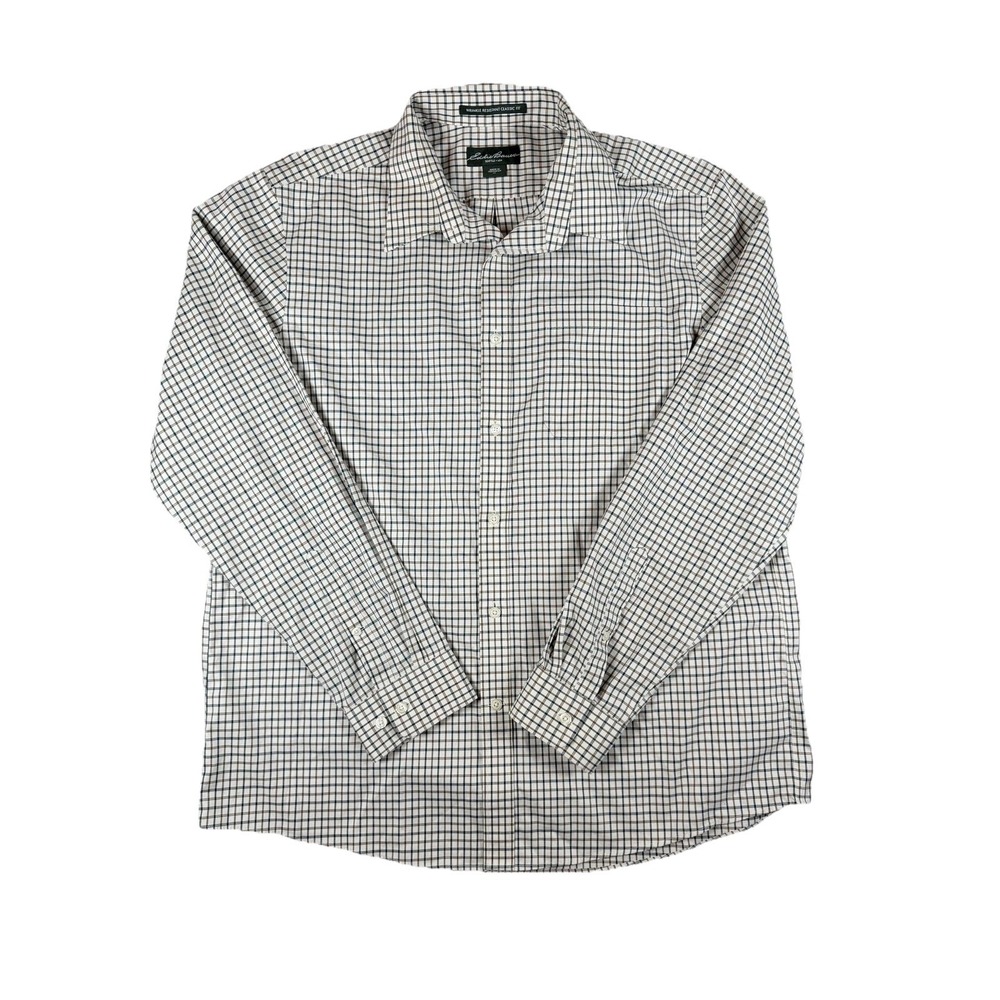 Eddie Bauer Shirt Mens XL White Check Long Sleeve Button Down Wrinkle Resistant
